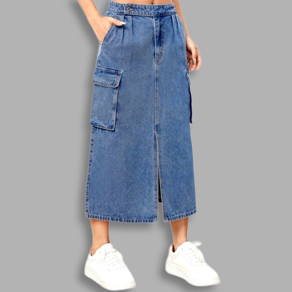 Vintage Dresses & Skirts - Denim Cargo Midi Skirt 27